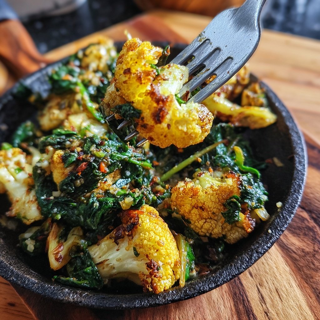 Blumenkohl Pfanne Mit Spinat