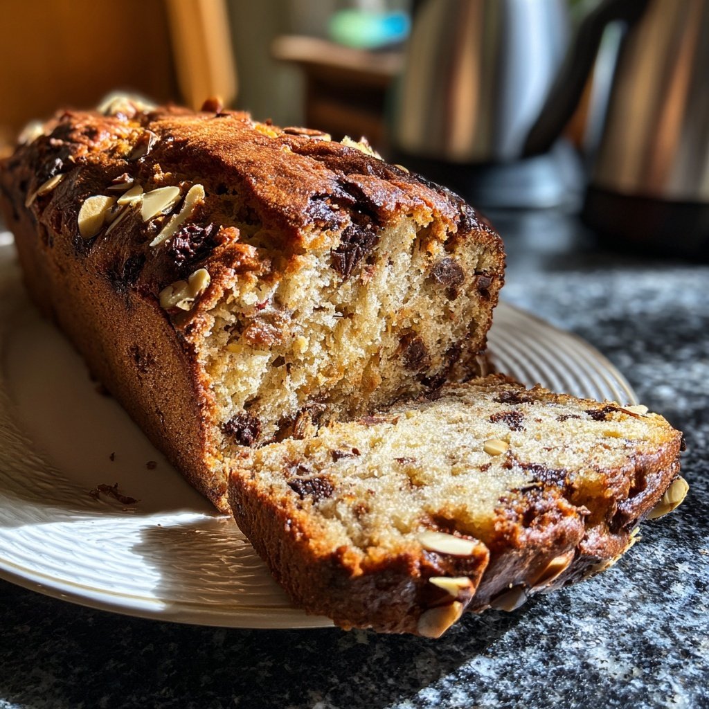 Bananenbrot mit Zartbitterschokolade und Mandeln